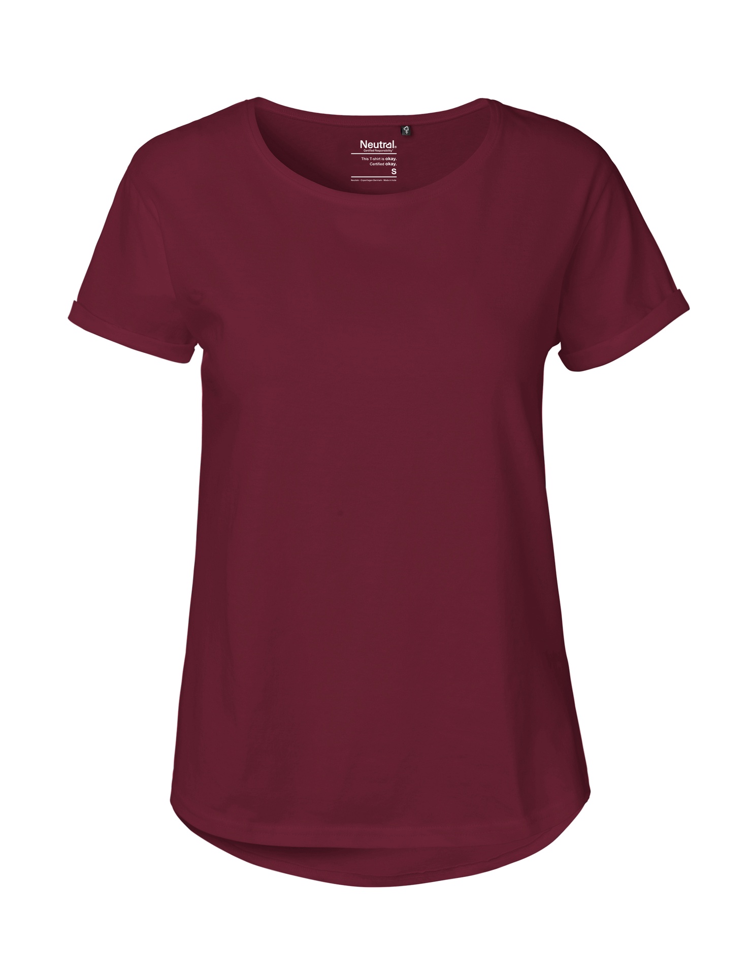 [PR/04225] Ladies Roll Up Sleeve T-Shirt (Bordeaux 26, XS)