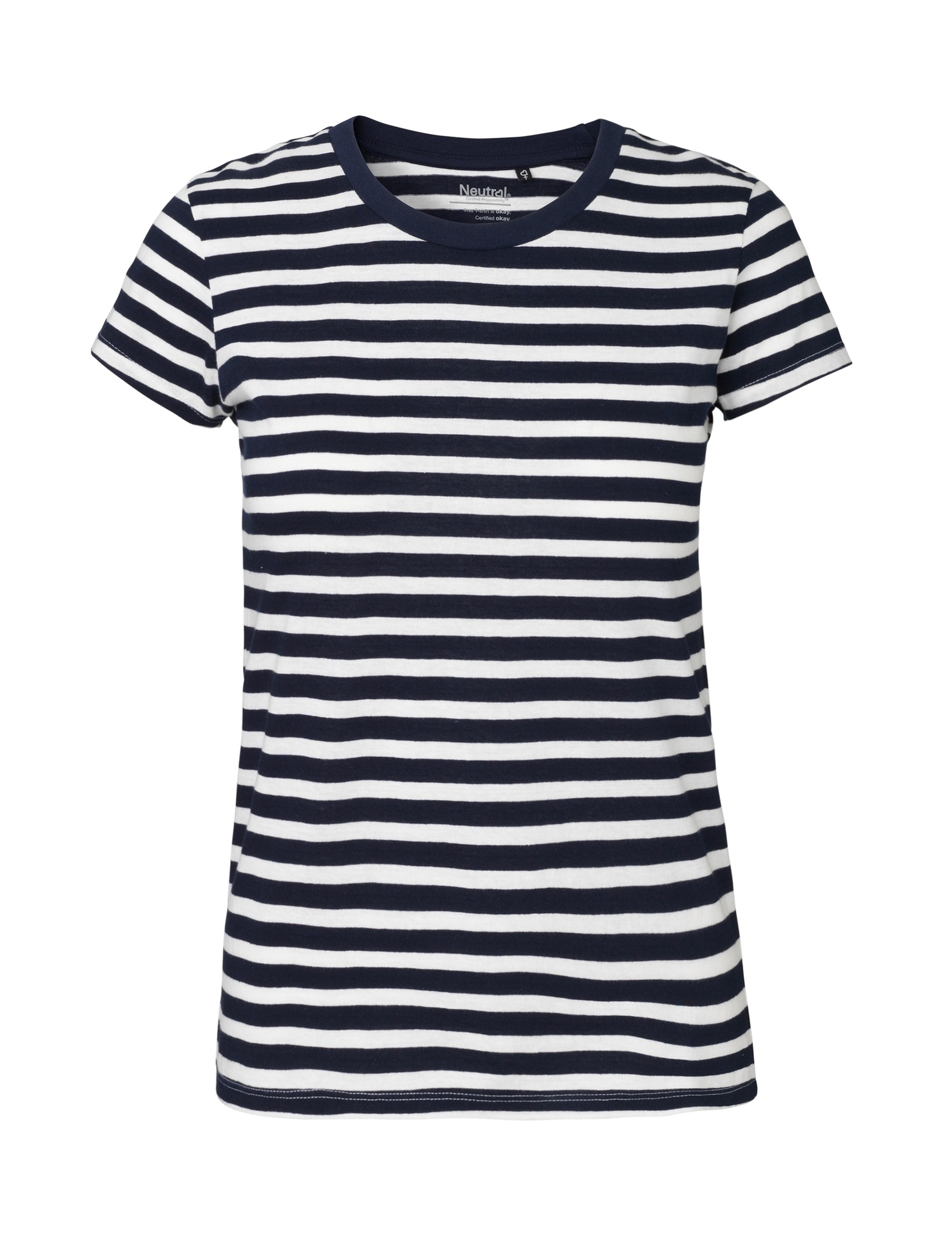 [PR/04405] Ladies Fit T-Shirt (White/Navy Stripe 99, XS)