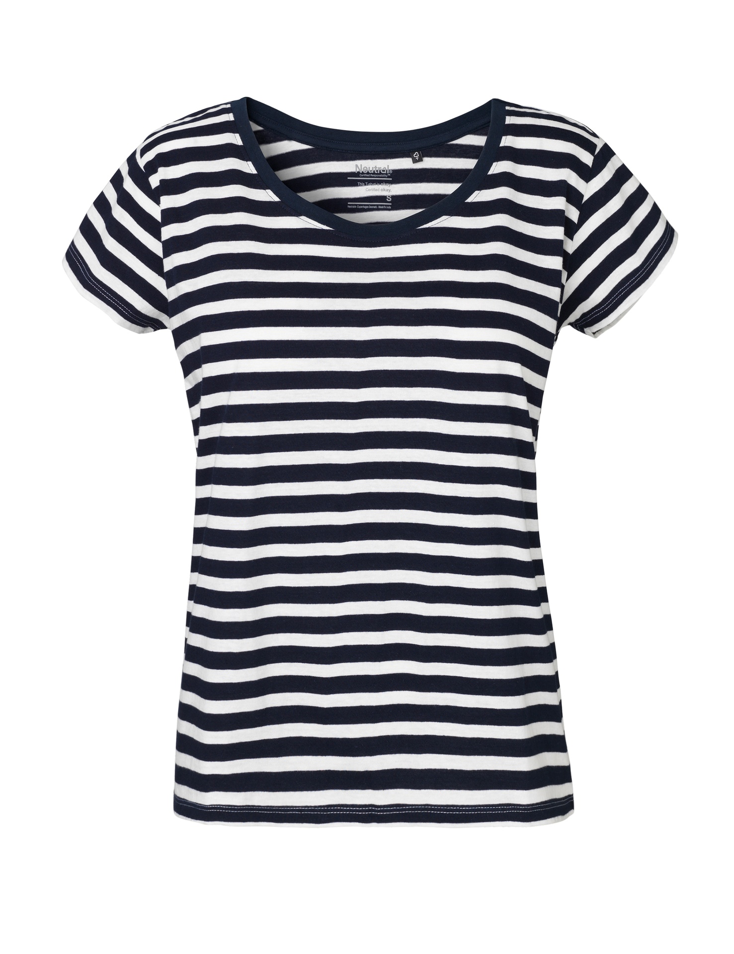 [PR/04453] Ladies Loose Fit T-Shirt (White/Navy Stripe 99, XS)