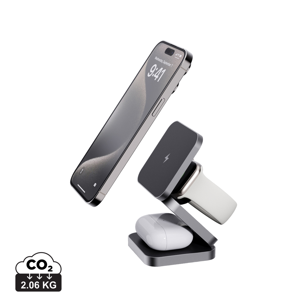 [P308.6402] Terra RCS recycled aluminium foldable 3 in 1 15W charger