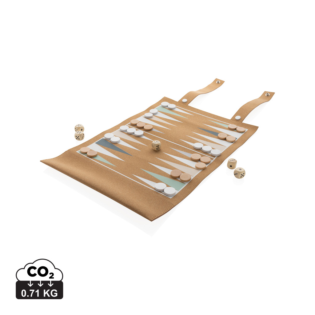 [P940.219] Britton cork foldable backgammon and checkers game set