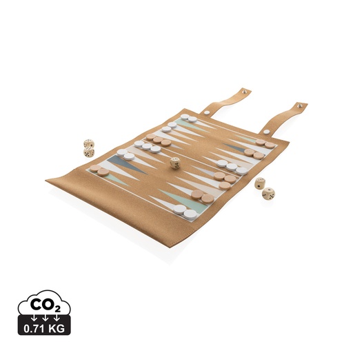 [P940.219] Britton cork foldable backgammon and checkers game set